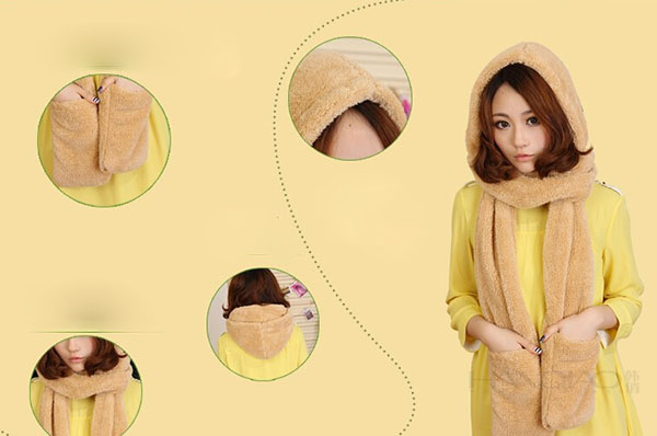 The New Lambs Wool 3in1 Winter Scarf with Hoodie and Gloves (66420)