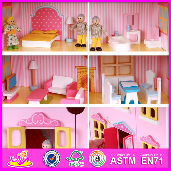 2014 Funny Wooden Doll House Toy, Fashion New Wooden DIY Model Miniature Doll House, Preschool Child Doll House for Sale W06A029