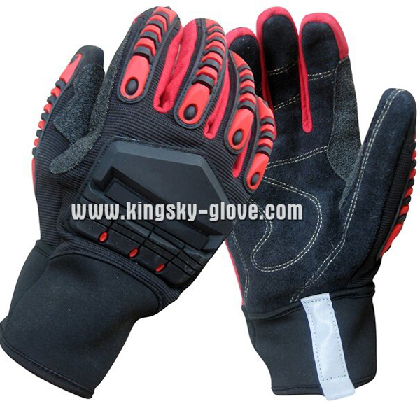 Cow Split Leather High Impact Protective TPR Glove--7306