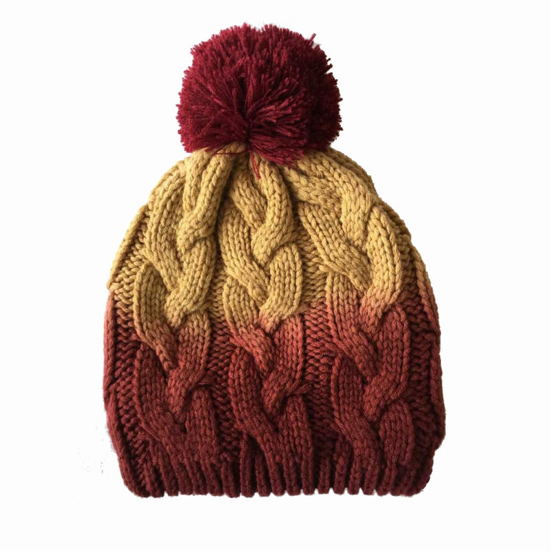 Unisex Knitted Cable Print DIP Dye Winter Warm Hat Beanie (HW149)