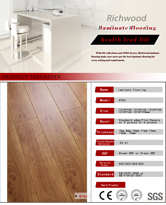 AC4 Vinyl Embossed Walnut V-Grooved Parquet Wood Wooden Laminate Floor