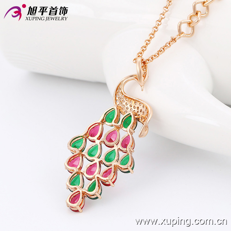 Fashion Rose Gold-Plated Colorful CZ Crystal Jewelry Necklace Chain with Swan-Plated -42893