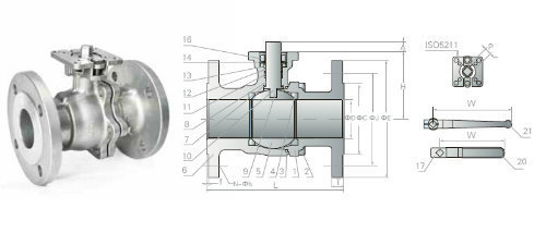 2 Piece Stainless Steel Flanged Ball Valve with Mounting Pad