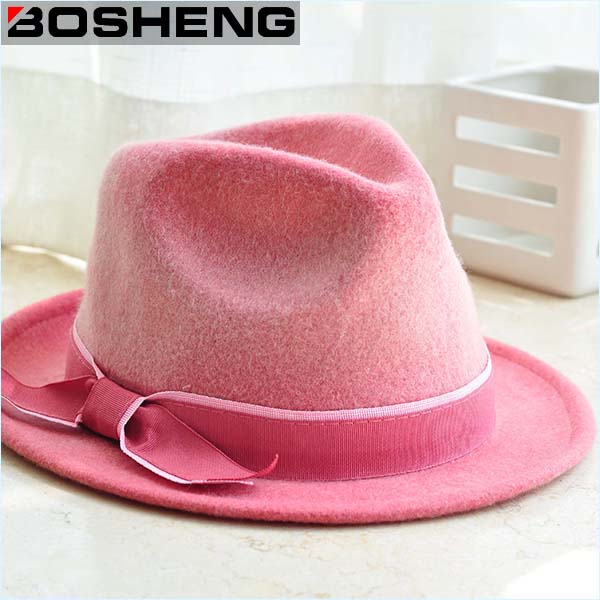 Britain Style Blank Fedora Wool Cap with Ribbon