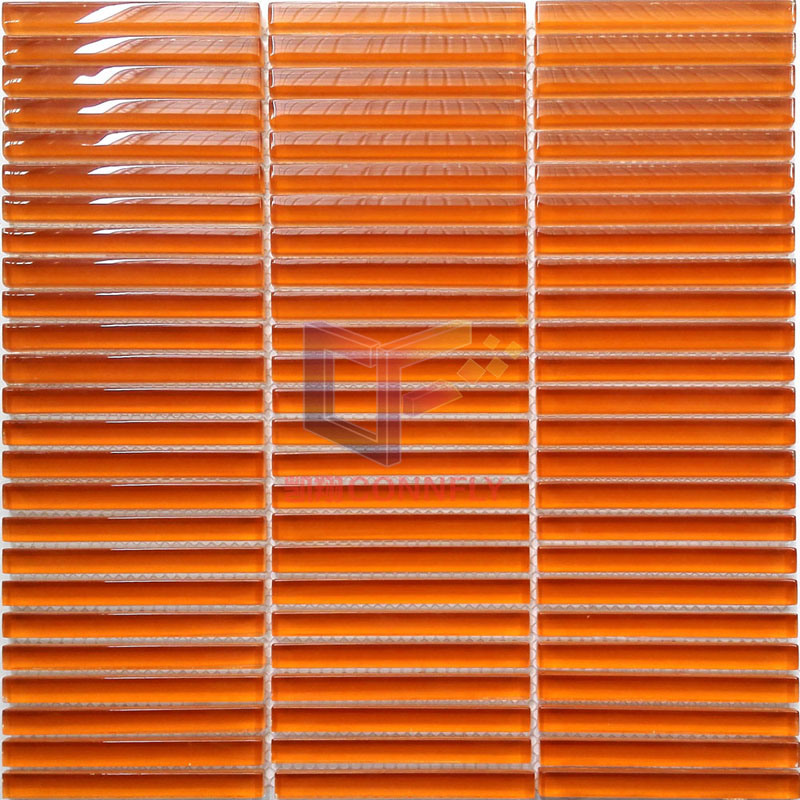 Crystal Tile Orange Color in Strip Shape Mosaic (PT108)