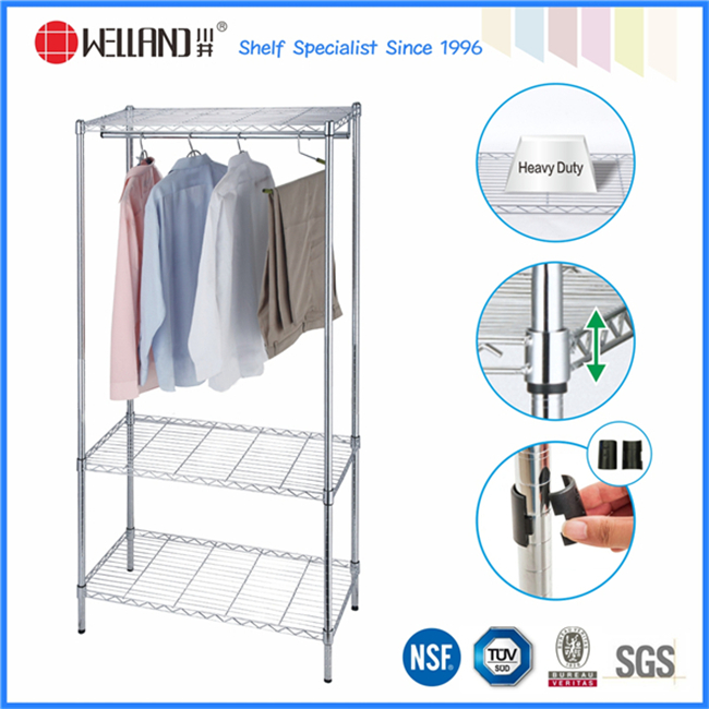 Adjustable 3 Tiers Chrome Metal Wire Shirt Display Shelves, NSF Approval