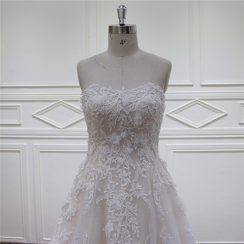 Beaded 3D Flowers Lace Newest Bridal Dress