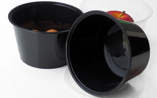 500ml, 650ml, 750ml, Black Round Disposable Plastic Food Container with Lid