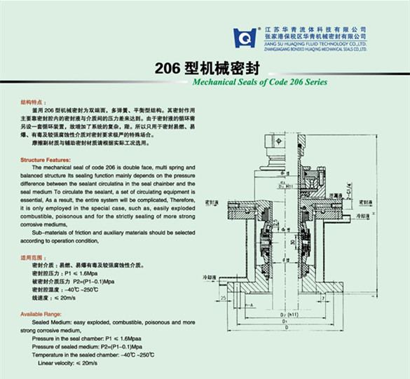 Rubber Seal Cartridge Mechanical Seal for Compressor (206)