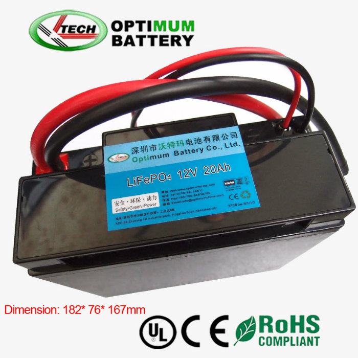 LiFePO4 12V 20ah Rechargeable Lithium Ion Battery for Light/Laptop