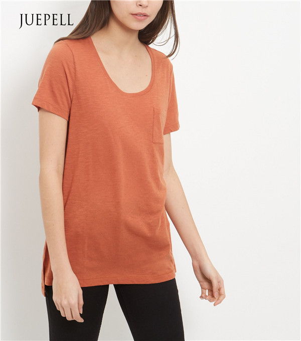 Light Brown Single Pocket Women T Shirt