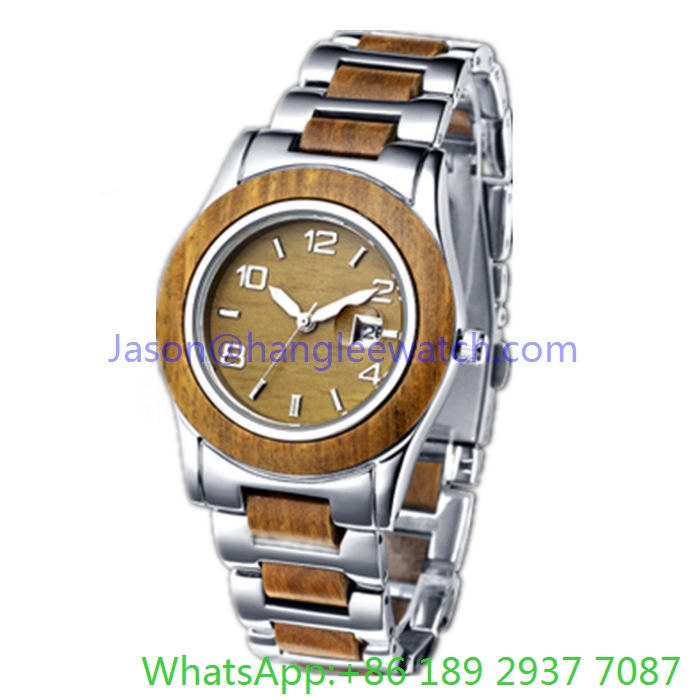 Top-Quality Stainless Steel and Wooden Quoartz Watch for Man Ja- 15055