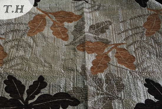 Silver Backing with Dark Leaves Jacquard Sofa Fabric in Chinese