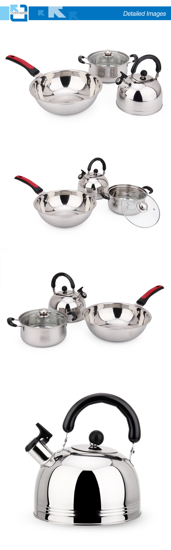 High Quality Stainless Steel Cookware Set with Kettle & Stock Pot & Fry Pan