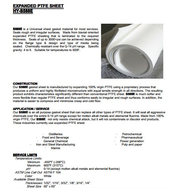 100% PTFE Gaskets, Expanded PTFE Gaskets, PTFE