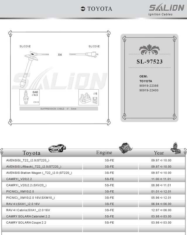 Ignition Cable/Spark Plug Wire for Toyota 90919-22400