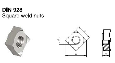 DIN928 M6-M24 Carbon Steel Square Weld Nut