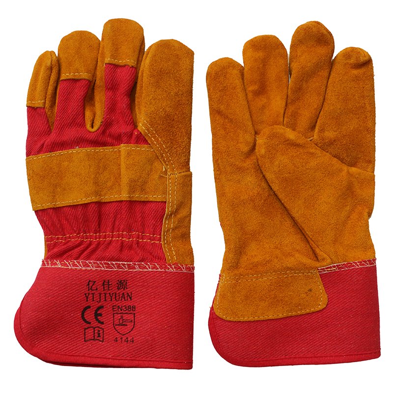 Brown Leather Cotton Full Lining Winter Safety Protective Gloves