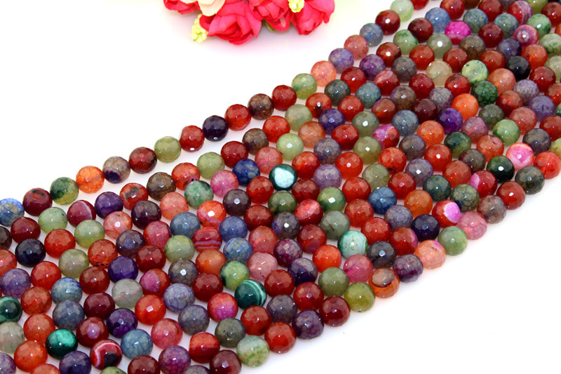 Natural Gemstone Loose Strand Mixed Color Size 6 8 10 12 14mm Facted Agate Beads