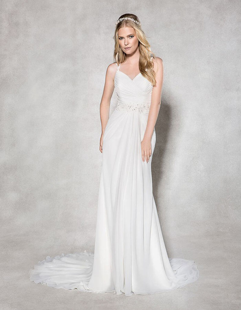 Romantic Flattering Chiffon Wedding Dress with Intricate Lace Illusion Back