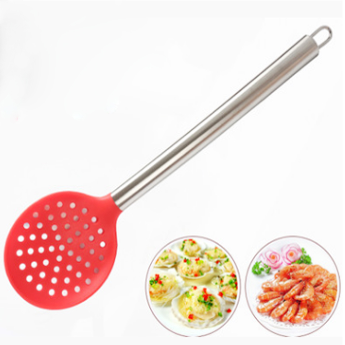 Wholesale Stainless Steel Handle Food-Grade Silicone Slotted Ladle for Kitchenware