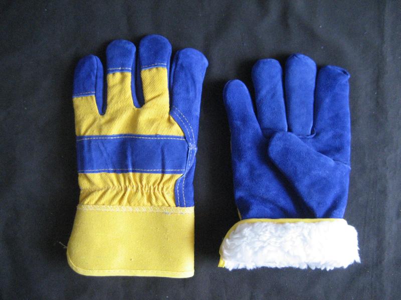 Blue Cow Split Leather Palm Glove with Cotton Back