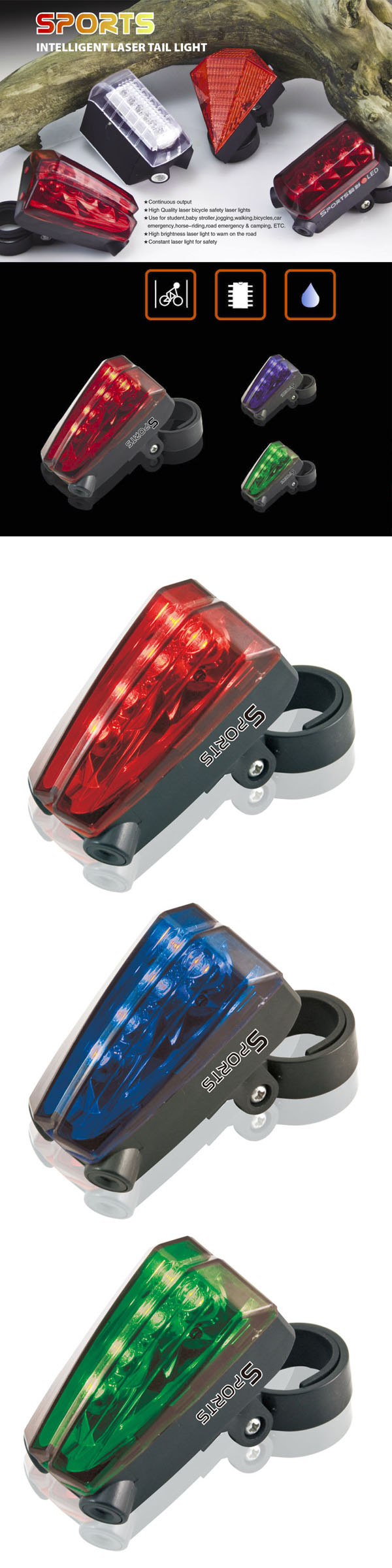 Multi Function LED Laser Bicycle Light (POPPAS-S50)