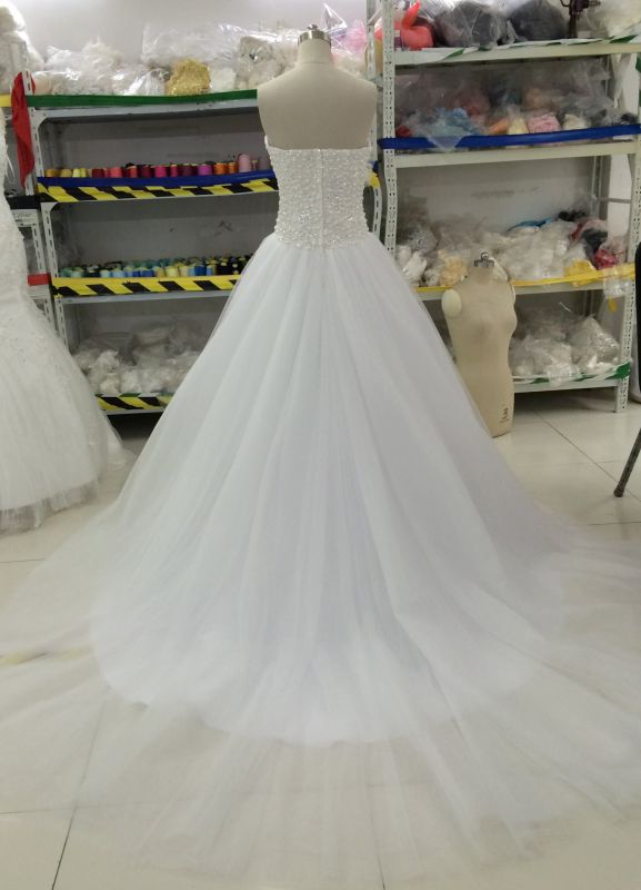 New Bead/Pearl/Rhinestone/Crystal Wedding Dresses with Tulle Train