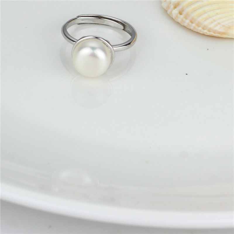 10mm Button Open Size Natural White Pearl Ring