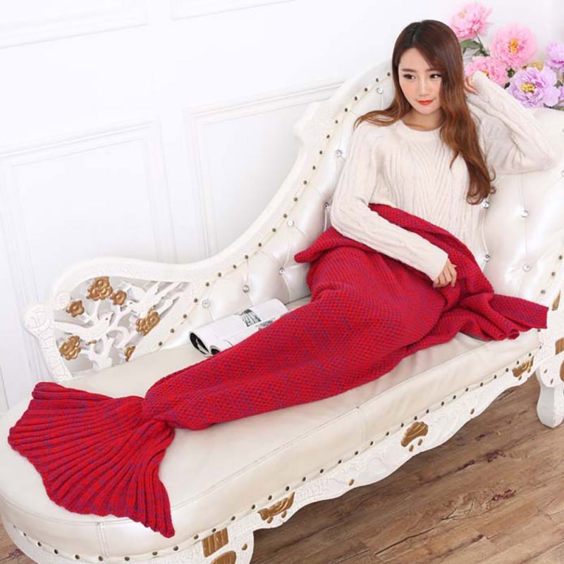 Shine Peak 2016 New Hot Children Yarn Knitted Mermaid Tail Blanket Handmade Crochet Mermaid Blanket Throw Bed Sofa Wrap Sleeping Bag