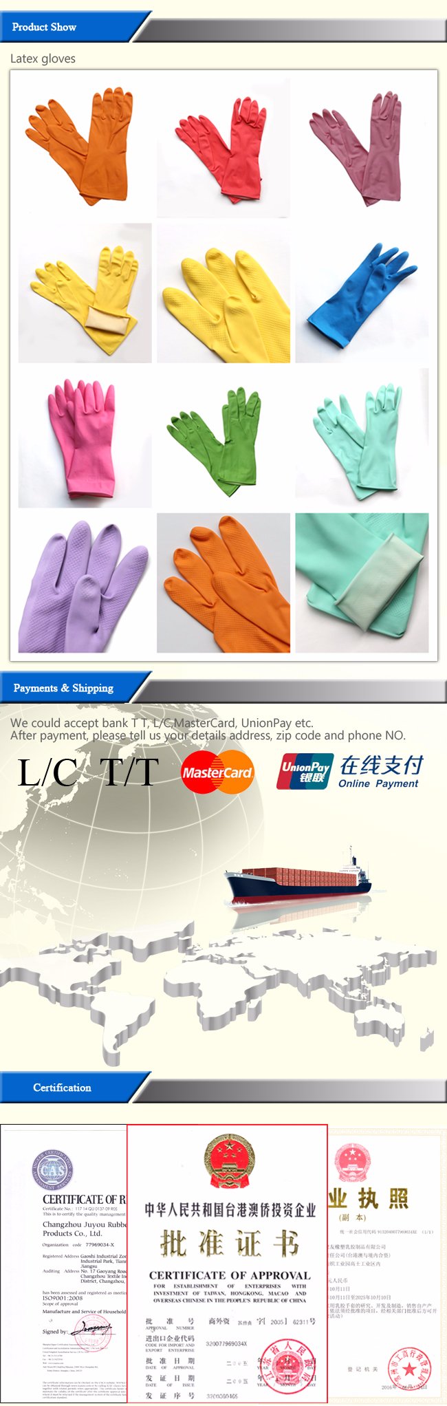 Protective Household Working Latex Waterproof Gloves with Good Quality