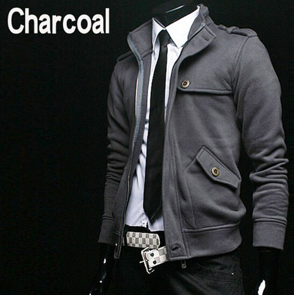 Fashion 100% Cotton Stand Collar Fashion Casual Men's Fleece Jacket