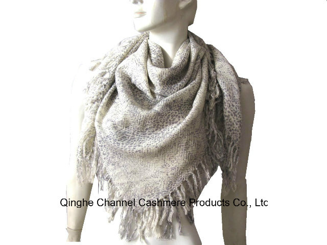 Cashmere Wool Blended Woven Square Shawl Animal Print