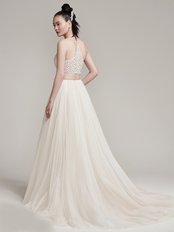 Full Tulle A-Line Zipper Closure Wedding Dress with Sophisticated Bead Encrusted