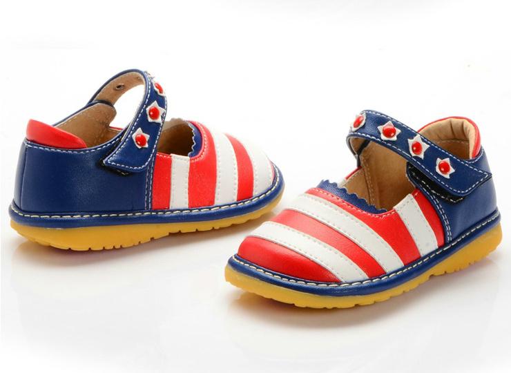 New Baby Girl Red White Strips Navy Heel Squeaky Shoes