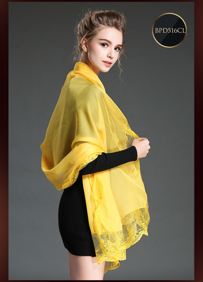 Yellow Polyester Chiffon Scarf Lace Shawls for Women