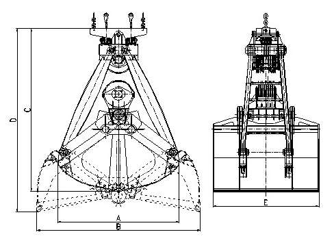 Mechanical Clameshell Grab with Four Rope