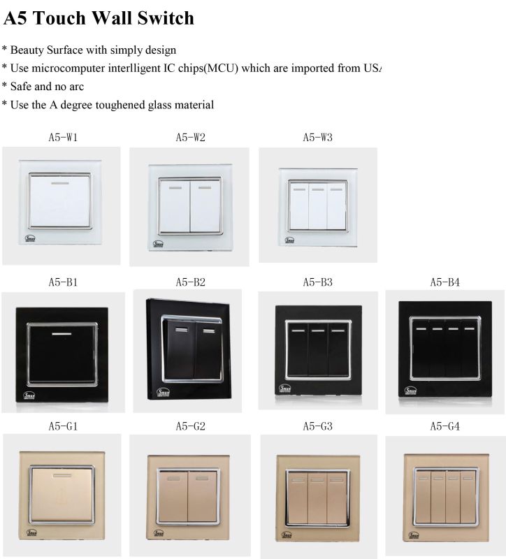 Wall Switch, A5 Series, Touch Switch, House Switch Black 3 Way