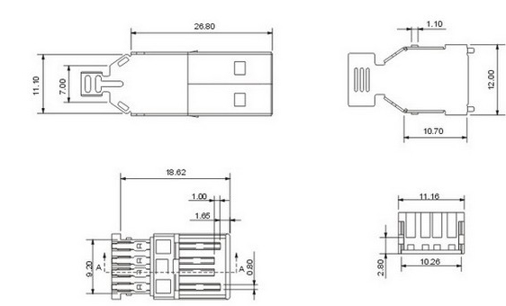 USB/a Plug/Solder/for Cable Ass'y Fbusba1-101