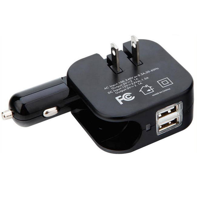 2in1 USB Car Charger with Wall USB Adapter for Mobile Phone Tablet