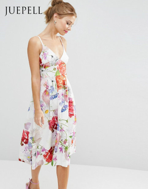 Floral Print Sexy MIDI Women Dress