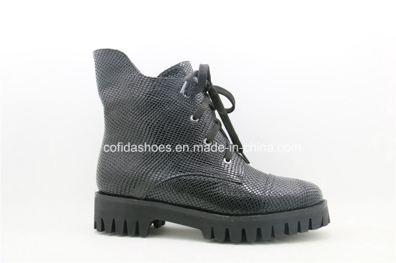 Casual European Low Heel Leather Ladies Rubber Boots