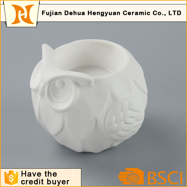 Cute Owl Shape White Ceramic Candle Holder for Home Decoration