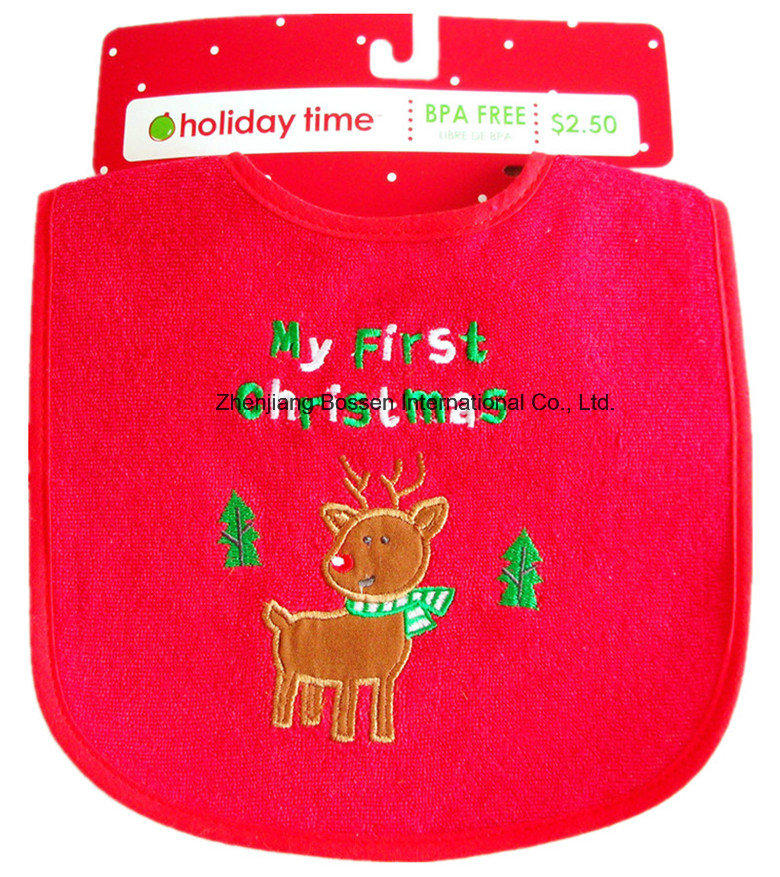 OEM Produce Customized Chistmas Embroidered Cotton Customized Festival Promotional Infant Bibs