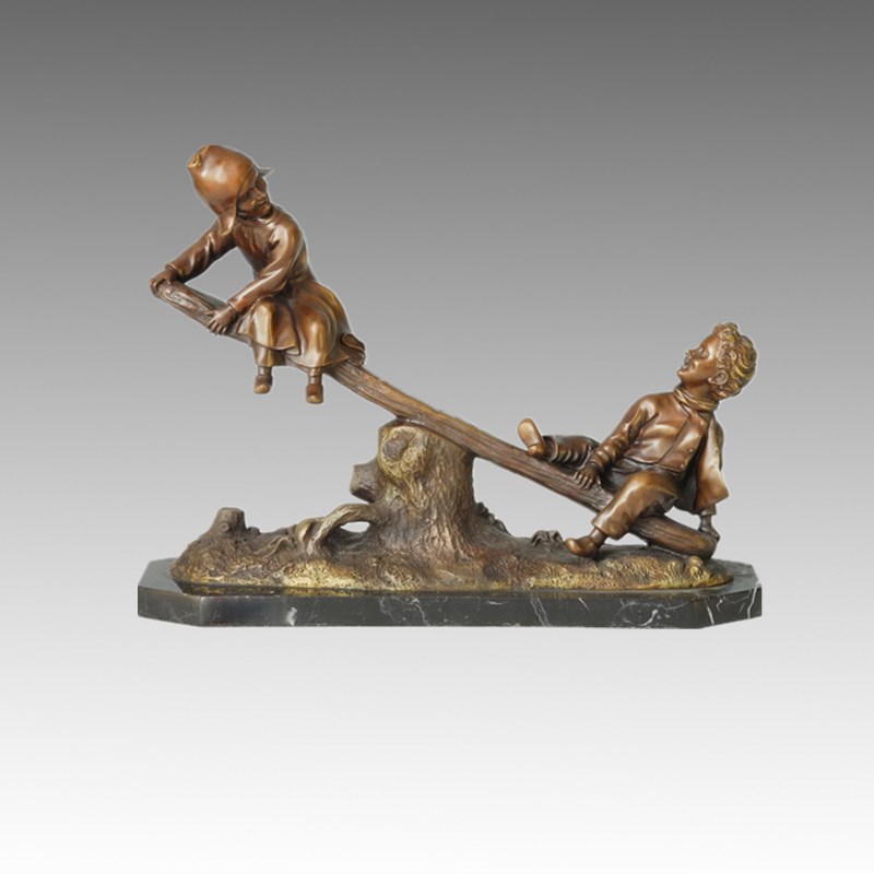 Kids Bronze Sculpture Seesaw Children Carving Brass Statue TPE-216