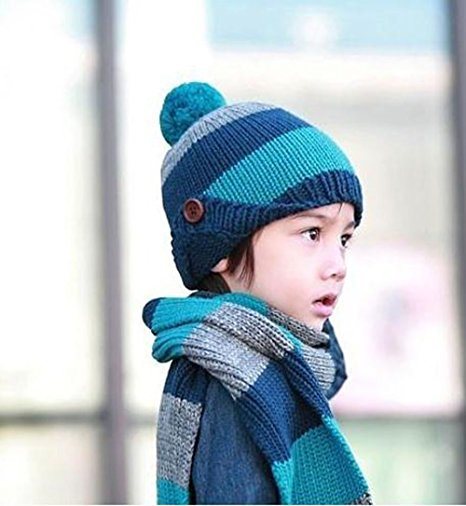 Yonger Winter Baby Girls Boys Kid Hat Wool Knitted Crochet Beanie Cap Scarf Set (HW603S)