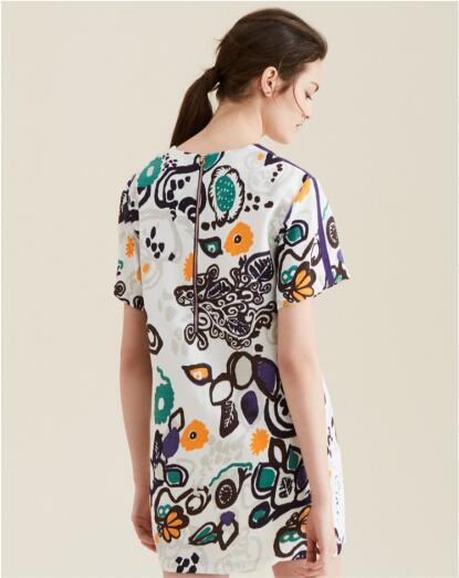 Summer Fashion Latest Printed Jacquard Scrawl Short Sleeve Women's Dress