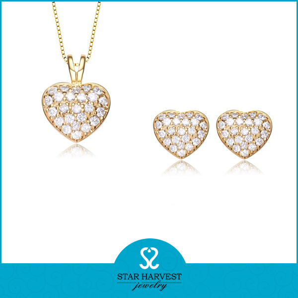 Lovely Heart Shaped Golden Silver Jewelry Set (SH-J0156)