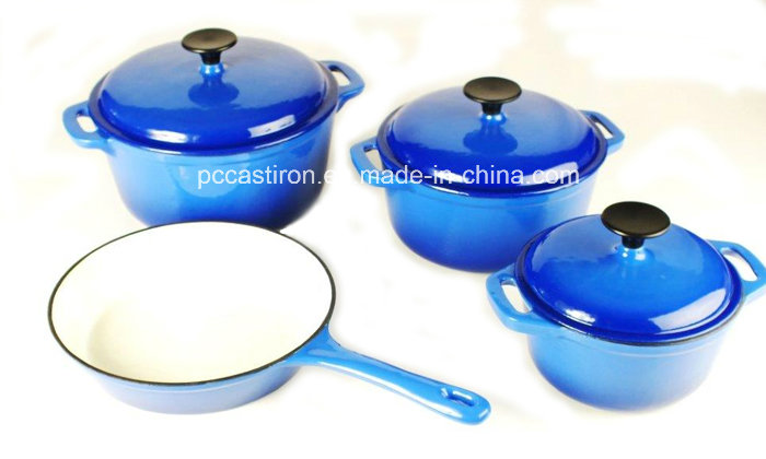3PCS Enamel Cast Iron Cookware Set with Stainless Steel Knob