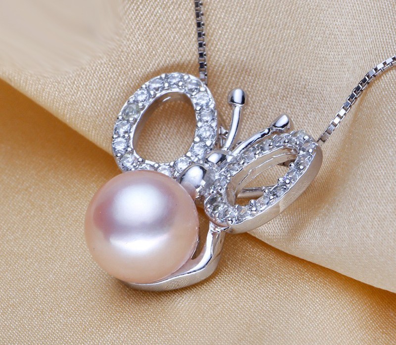 Fashion Pearl Pendant 9-10mm Button AAA Butterfly Freshwater Silver Pearl Pendant